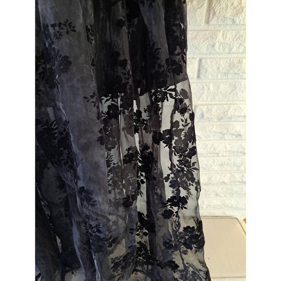 Black Velvet Burnout Floral Sheer Maxi Skirt Elastic Waist Women's Large Gothic - Picture 3 of 9